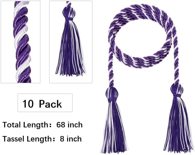 D DODOU 10 Pieces Graduation Cords Polyester Graduation Honor Braided Cords with Sewing Tassels for Bachelor, Master, Doctor 68" Long (Purple White) - Image 3